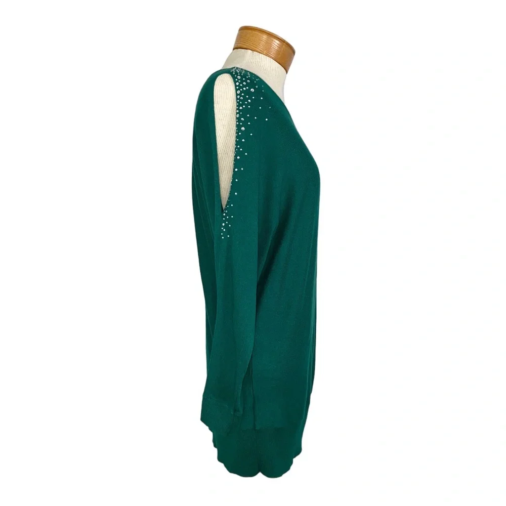 LOFT Green, Cold Shoulder Sweater With Rhinestones Large